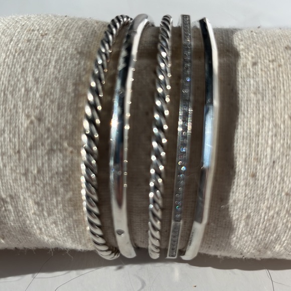 David Yurman Stax- 5 Silver and Diamond Cuffs Combined into one Cuff Bracelet - Picture 7 of 16